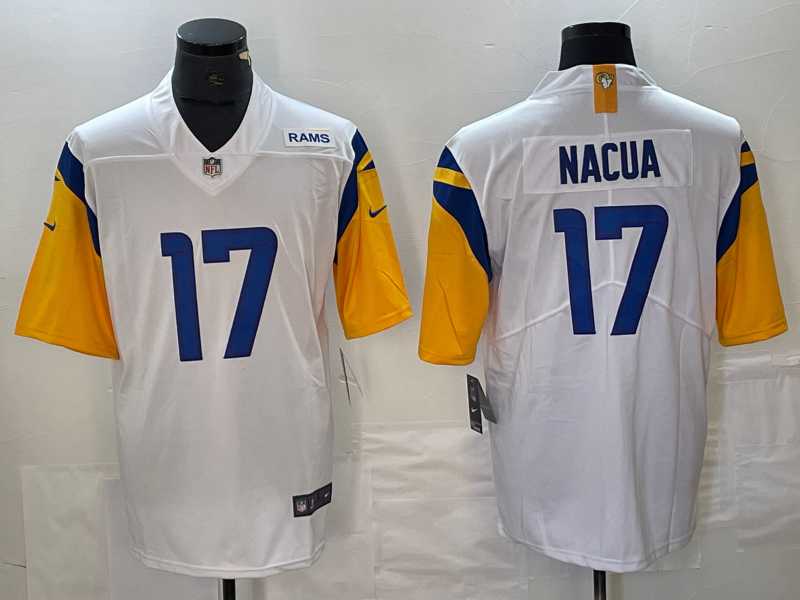 Mens Los Angeles Rams #17 Puka Nacua White Vapor Untouchable Limited Jersey